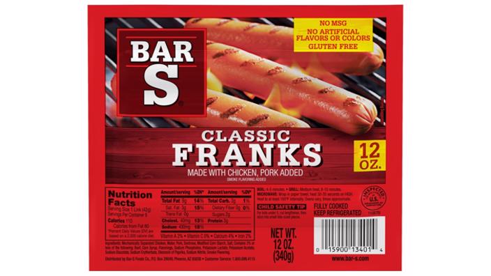 bar s hot dogs nutrition facts