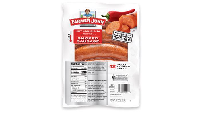 Calories in Farmer John Hot Louisiana Brand Smoked Sausage and