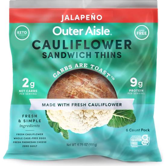 Outer Aisle Cauliflower Bread | Keto, Gluten-Free, Low Carb Cauliflower 'Original' Sandwich Breads | 5 Pack | 30 Thins | Original