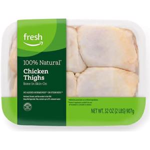 Amazon Fresh 100% Natural Bone-In Skin-On Chicken Thighs