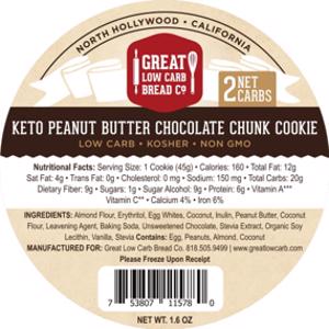 Great Low Carb Bread Co. Keto Peanut Butter Chocolate Chunk Cookie