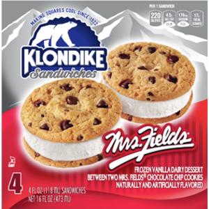 Klondike Mrs Fields Ice Cream Cookie Sandwich